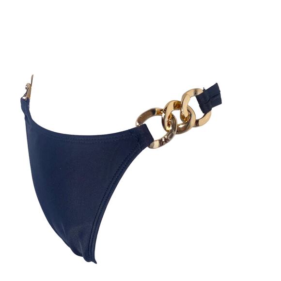 New Medium Black Gold Chain Cuban Link Bikini Set Triangle Halter Hipster‎ - Picture 3 of 4